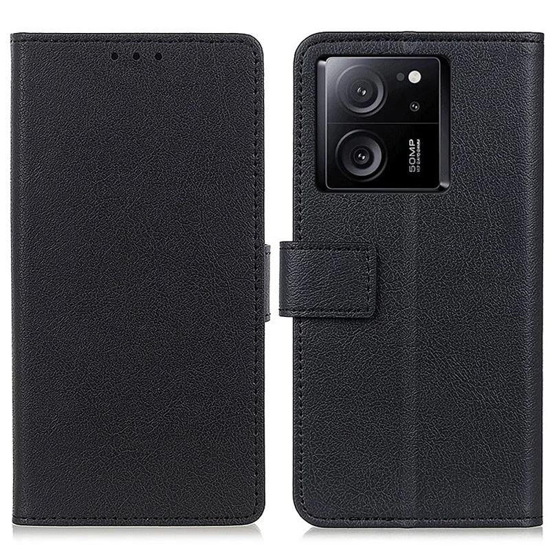 Para Xiaomi 13T / 13T Pro / Redmi K60 Ultra Case Textured Leather Wallet Stand Phone Shell Cover - Preto