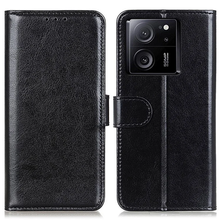 For Xiaomi Redmi K60 Ultra / 13T / 13T Pro Case Wallet Crazy Horse Texture Shockproof Stand Leather Phone Cover - Black