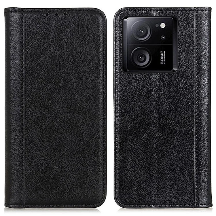 For Xiaomi 13T / 13T Pro / Redmi K60 Ultra Case Wallet Split Leather Phone Cover Litchi Texture Stand Shell - Black