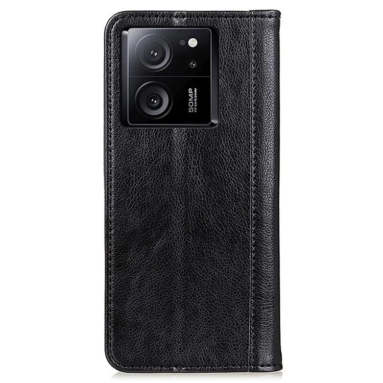 For Xiaomi 13T / 13T Pro / Redmi K60 Ultra Case Wallet Split Leather Phone Cover Litchi Texture Stand Shell - Black