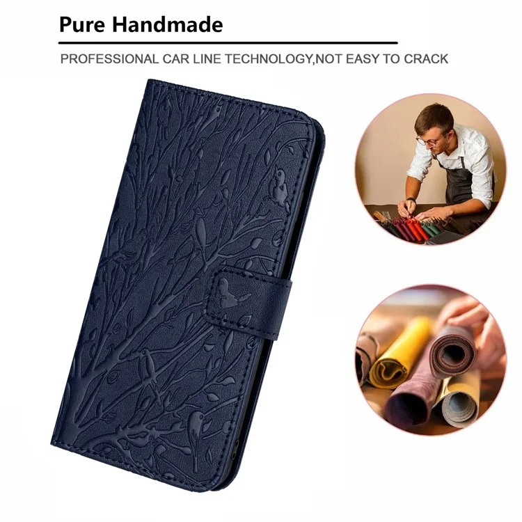 For Samsung Galaxy A70 Leather Case Wallet Imprinted Leather Phone Cover - Blue