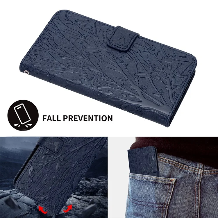 For Samsung Galaxy A70 Leather Case Wallet Imprinted Leather Phone Cover - Blue