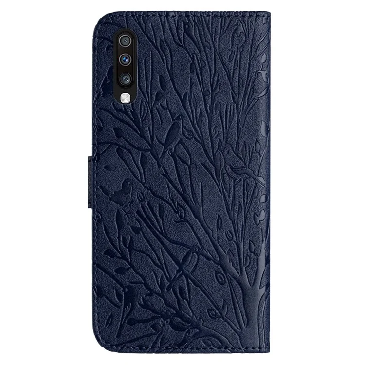 For Samsung Galaxy A70 Leather Case Wallet Imprinted Leather Phone Cover - Blue