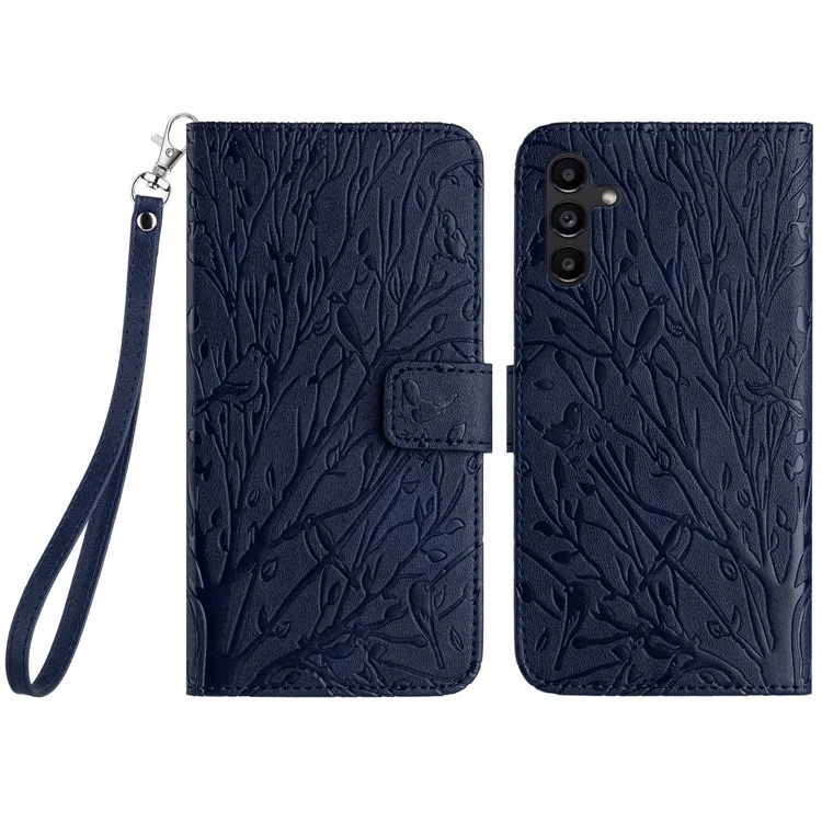 For Samsung Galaxy A24 4G (162.1 x 77.6 x 8.3mm) Phone Case Leather Cover with Wallet Stand - Blue