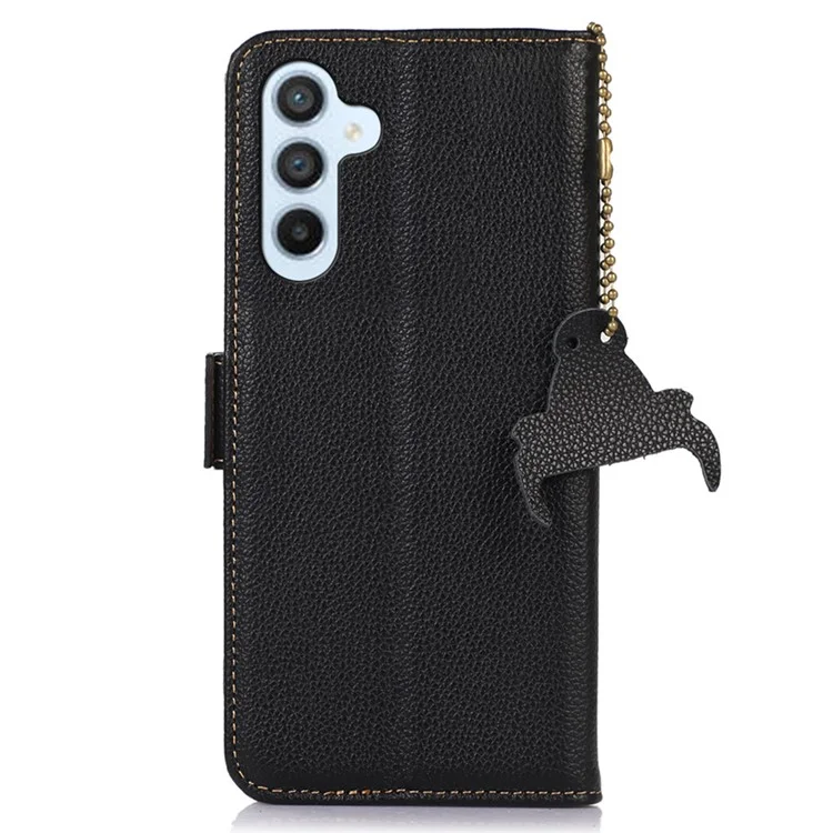 Pour le cas du Samsung Galaxy A05s 4G RFID Blocking Phone Wallet Case Genuine Cow Leather Cover - Noir