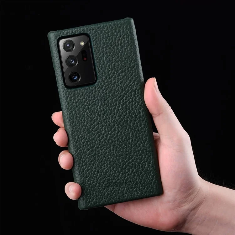 MELKCO Capa de Celular à Prova de Choque para Samsung Galaxy Note20 Ultra / Note20 Ultra 5G, Couro Genuíno de Vaca Revestido de PC Capa Protetora - Verde Meia-Noite