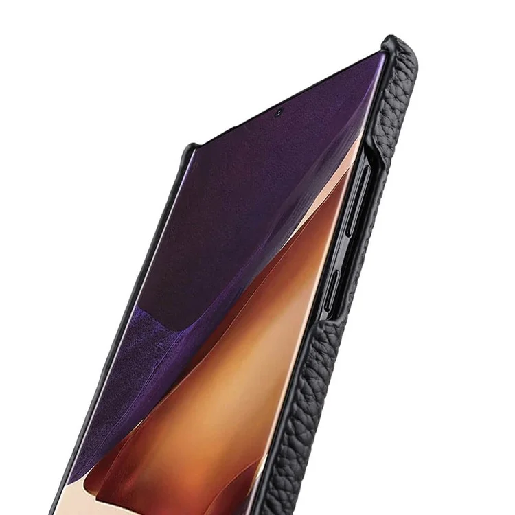 MELKCO Capa de Celular à Prova de Choque para Samsung Galaxy Note20 Ultra / Note20 Ultra 5G, Couro Genuíno de Vaca Revestido de PC Capa Protetora - Verde Meia-Noite