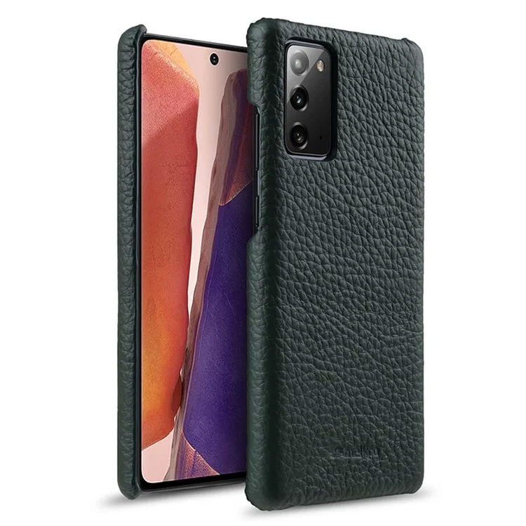 MELKCO Custodia Posteriore per Samsung Galaxy Note20 / Note20 5G , Vera Pelle Bovina Rivestita in PC Anti-Caduta - Verde Notte
