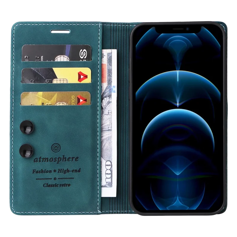 006 Series For iPhone 15 Pro Case PU Leather Phone Cover with Wallet Stand - Green