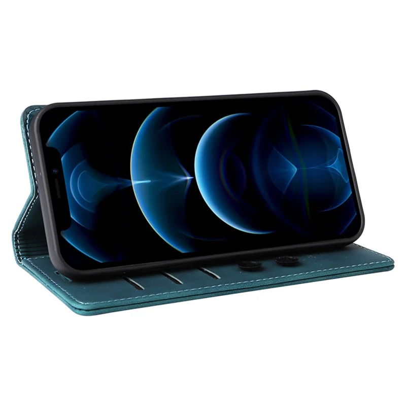 006 Series For iPhone 15 Pro Case PU Leather Phone Cover with Wallet Stand - Green