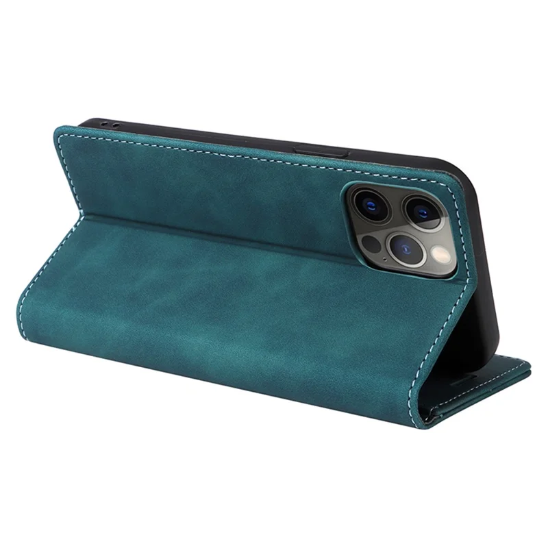 006 Series For iPhone 15 Pro Case PU Leather Phone Cover with Wallet Stand - Green