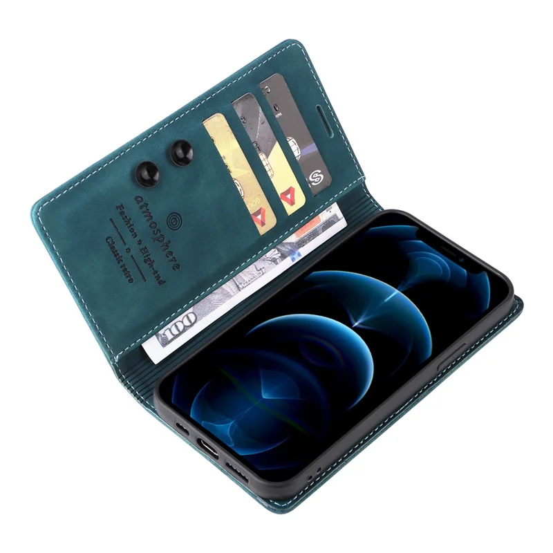 006 Series For iPhone 15 Pro Case PU Leather Phone Cover with Wallet Stand - Green