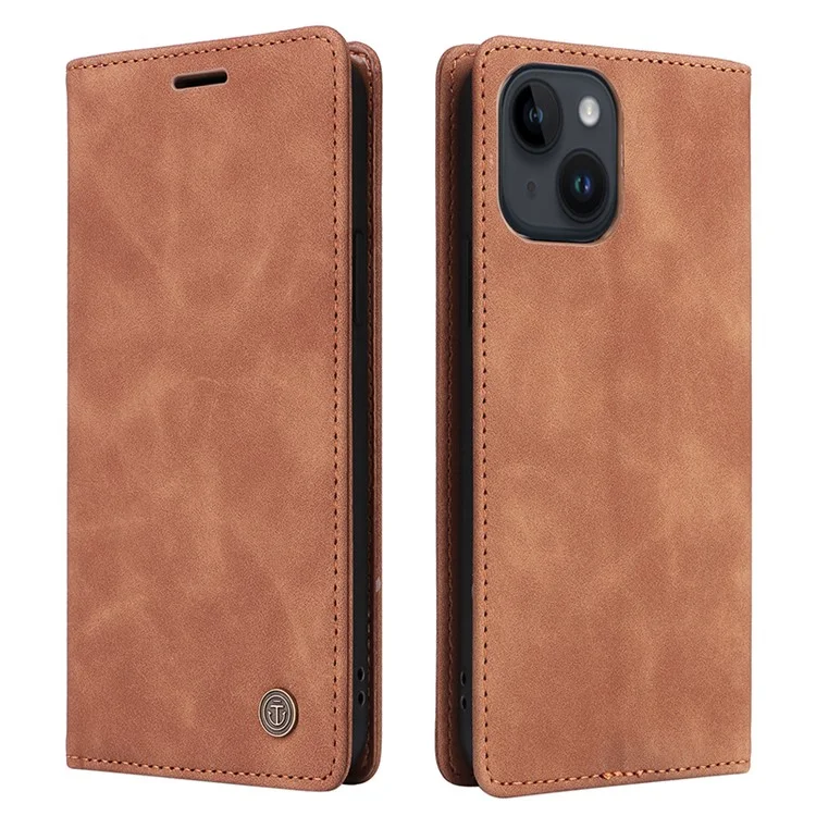 006 Series For iPhone 15 Case PU Leather Wallet Stand Anti-drop Phone Cover - Brown