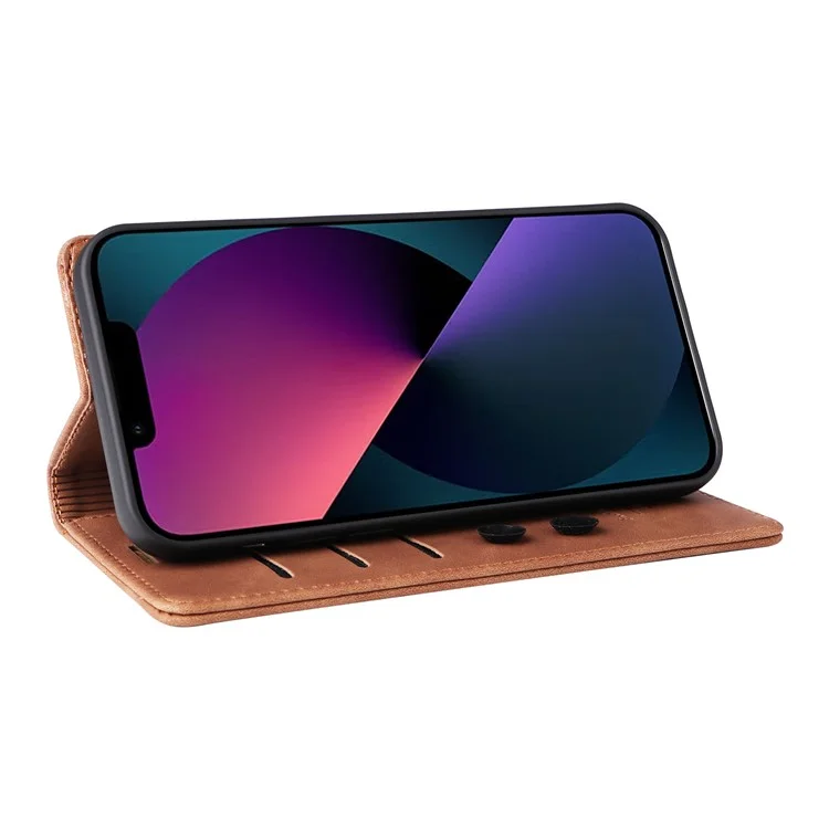 006 Series For iPhone 15 Case PU Leather Wallet Stand Anti-drop Phone Cover - Brown
