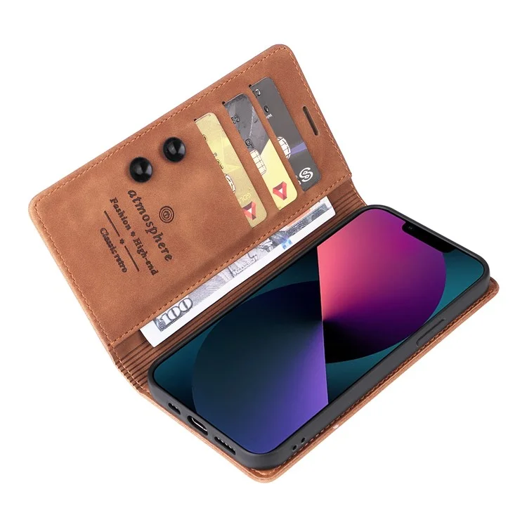 006 Series For iPhone 15 Case PU Leather Wallet Stand Anti-drop Phone Cover - Brown