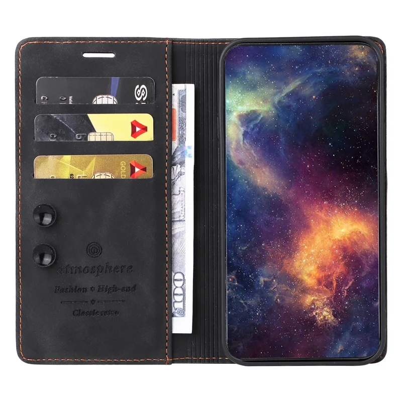 006 Serie für iPhone 15 Pro Max Hülle PU-Leder Faltbar Ständer Telefonabdeckung - Schwarz
