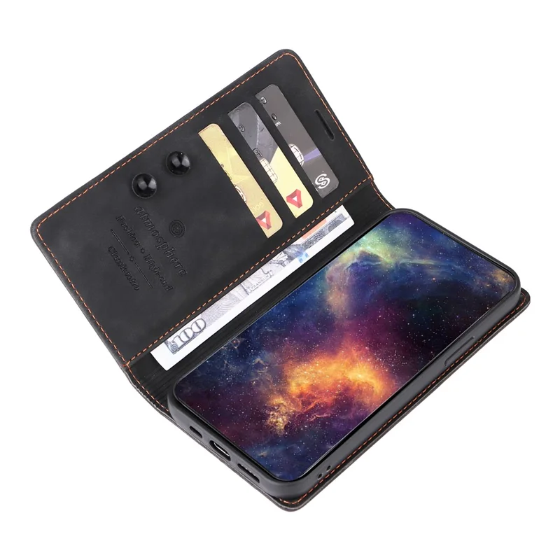 006 Serie für iPhone 15 Pro Max Hülle PU-Leder Faltbar Ständer Telefonabdeckung - Schwarz