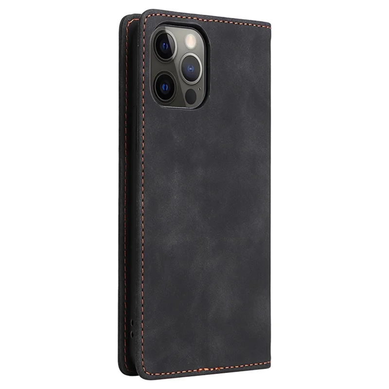 006 Serie für iPhone 15 Pro Max Hülle PU-Leder Faltbar Ständer Telefonabdeckung - Schwarz