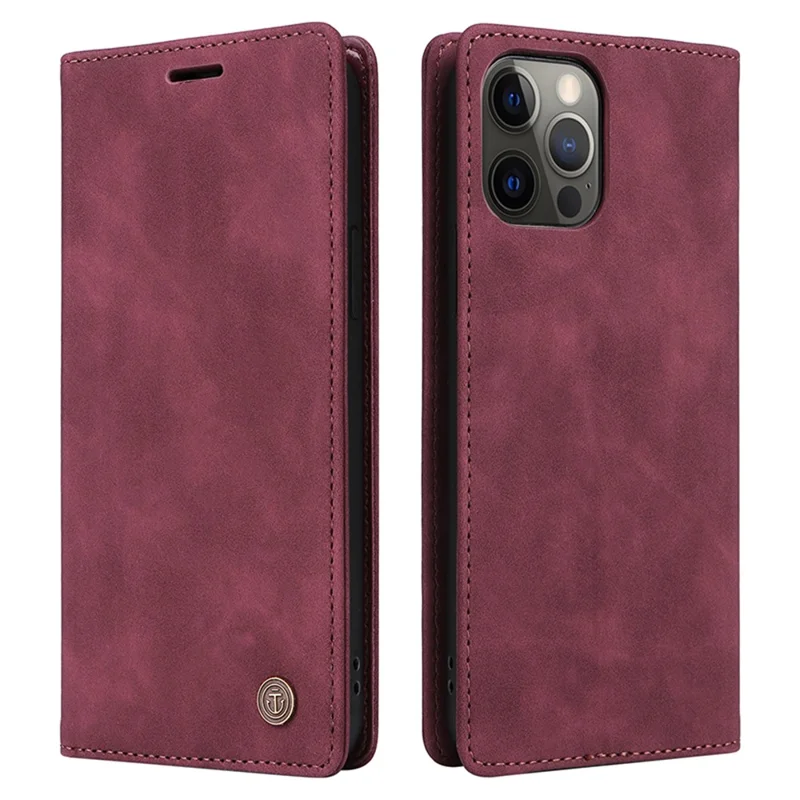 006 Series For iPhone 15 Pro Max Case PU Leather Foldable Stand Phone Cover - Wine Red
