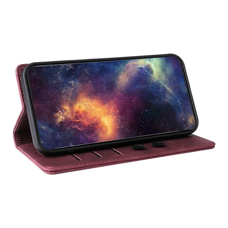 006 Series For iPhone 15 Pro Max Case PU Leather Foldable Stand Phone Cover - Wine Red