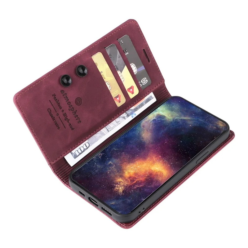 006 Series For iPhone 15 Pro Max Case PU Leather Foldable Stand Phone Cover - Wine Red