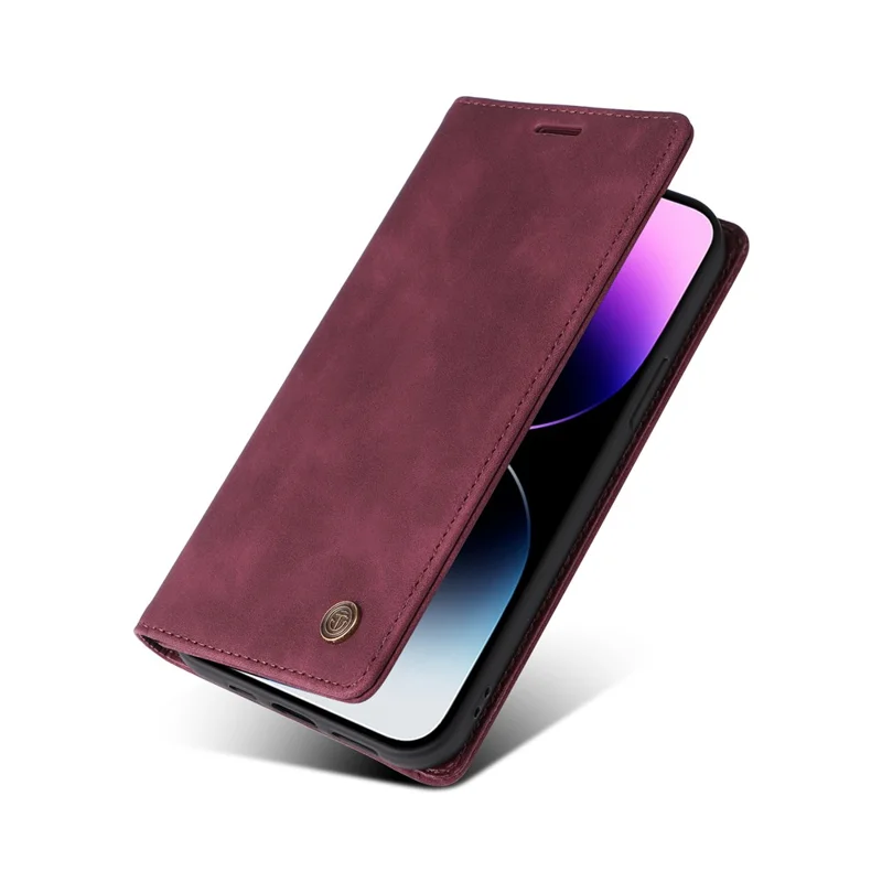 006 Series For iPhone 15 Pro Max Case PU Leather Foldable Stand Phone Cover - Wine Red