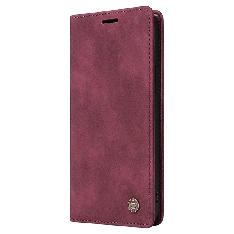 006 Series For iPhone 15 Pro Max Case PU Leather Foldable Stand Phone Cover - Wine Red