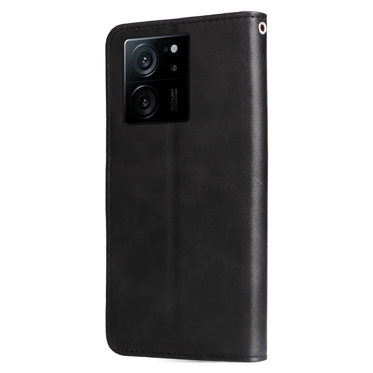 For Xiaomi Redmi K60 Ultra / 13T / 13T Pro Case Shockproof Shell Zipper Pocket Wallet Stand Phone Cover - Black