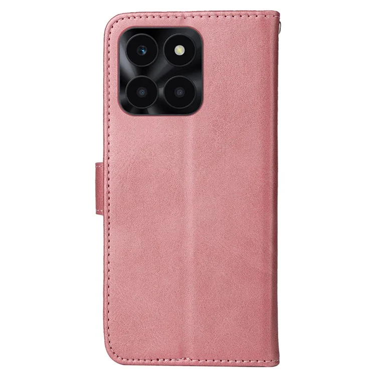 Capa 4G For Honor X6a Textura de Bezerro Carteira com Suporte Couro PU Capa de Telefone Celular - Rosa