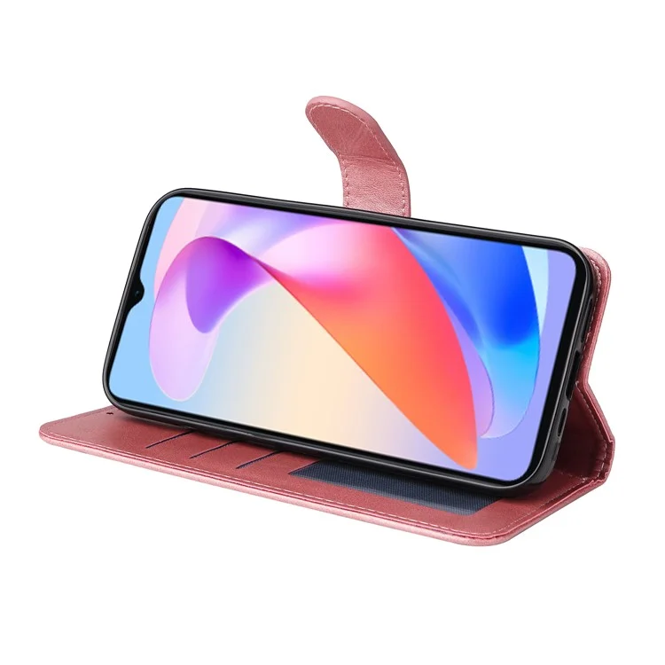 Capa 4G For Honor X6a Textura de Bezerro Carteira com Suporte Couro PU Capa de Telefone Celular - Rosa