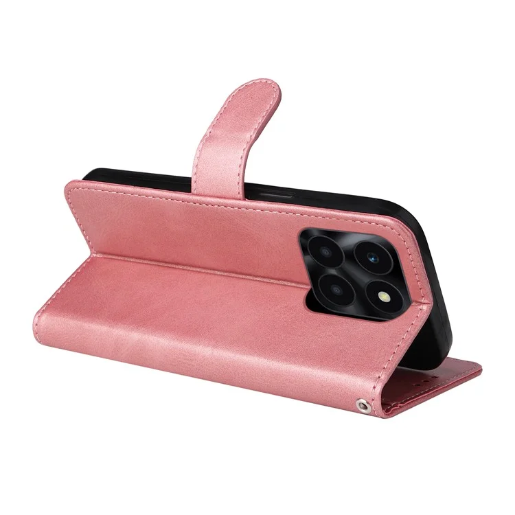 Capa 4G For Honor X6a Textura de Bezerro Carteira com Suporte Couro PU Capa de Telefone Celular - Rosa