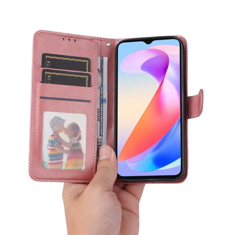 Capa 4G For Honor X6a Textura de Bezerro Carteira com Suporte Couro PU Capa de Telefone Celular - Rosa