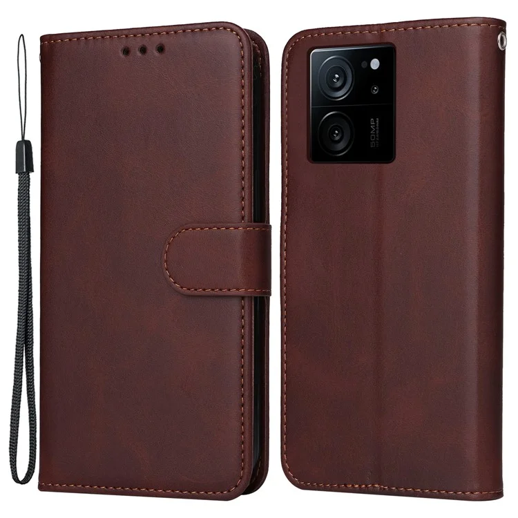 Für Xiaomi Redmi K60 Ultra / 13T / 13T Pro Hülle PU-Leder Handy-Cover Kalbleder-Textur Geldbörse mit Ständer - Braun