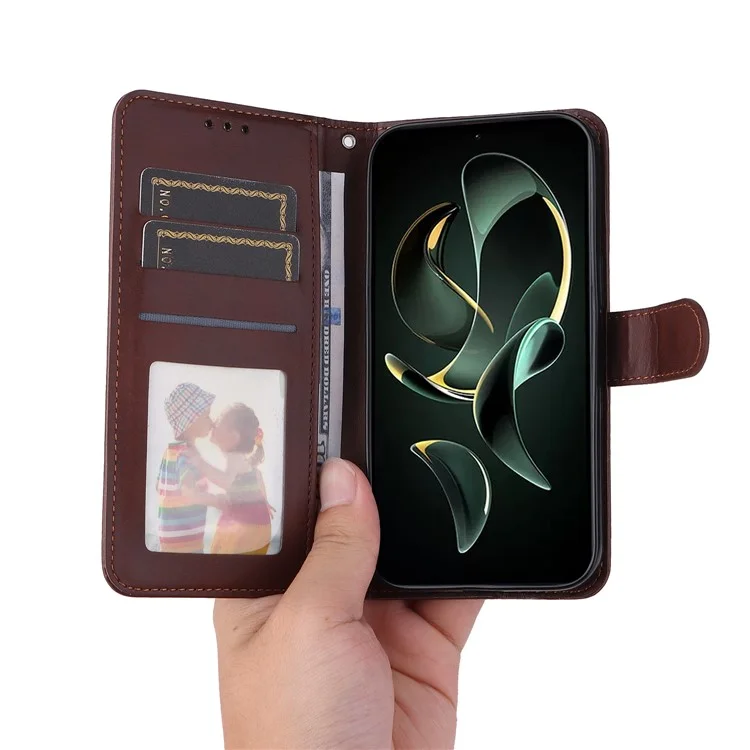 Für Xiaomi Redmi K60 Ultra / 13T / 13T Pro Hülle PU-Leder Handy-Cover Kalbleder-Textur Geldbörse mit Ständer - Braun