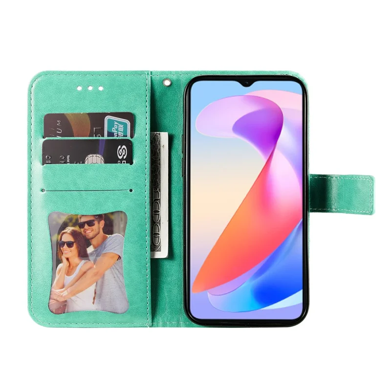 For Honor X6a 4G Case Floral Pattern PU Leather Wallet Stand Phone Cover - Green
