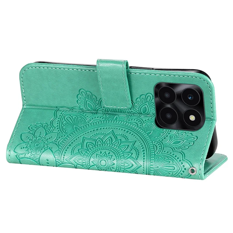 For Honor X6a 4G Case Floral Pattern PU Leather Wallet Stand Phone Cover - Green