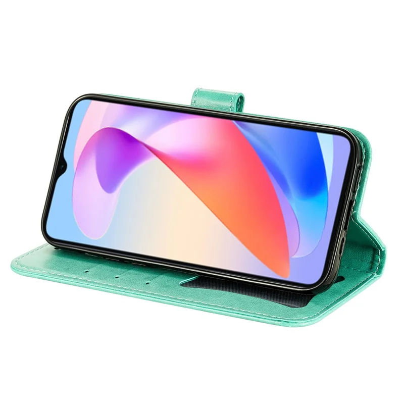 For Honor X6a 4G Case Floral Pattern PU Leather Wallet Stand Phone Cover - Green