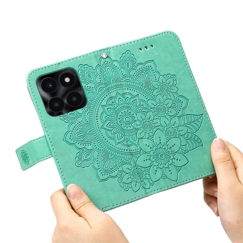 For Honor X6a 4G Case Floral Pattern PU Leather Wallet Stand Phone Cover - Green