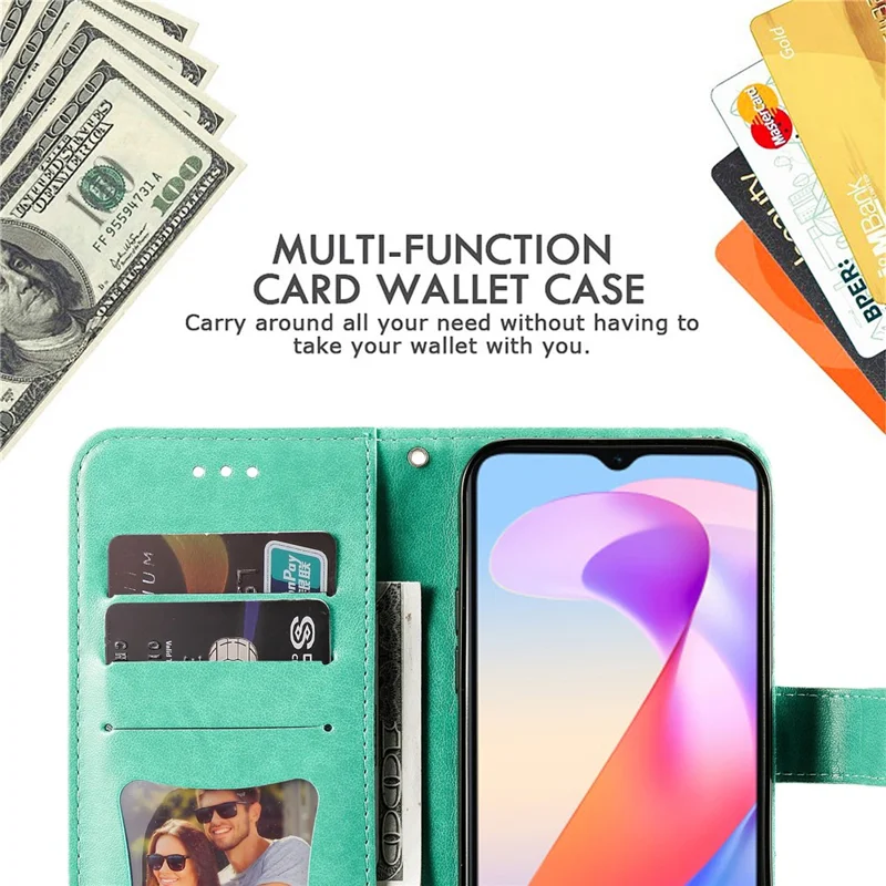 For Honor X6a 4G Case Floral Pattern PU Leather Wallet Stand Phone Cover - Green