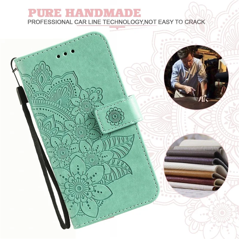 For Honor X6a 4G Case Floral Pattern PU Leather Wallet Stand Phone Cover - Green