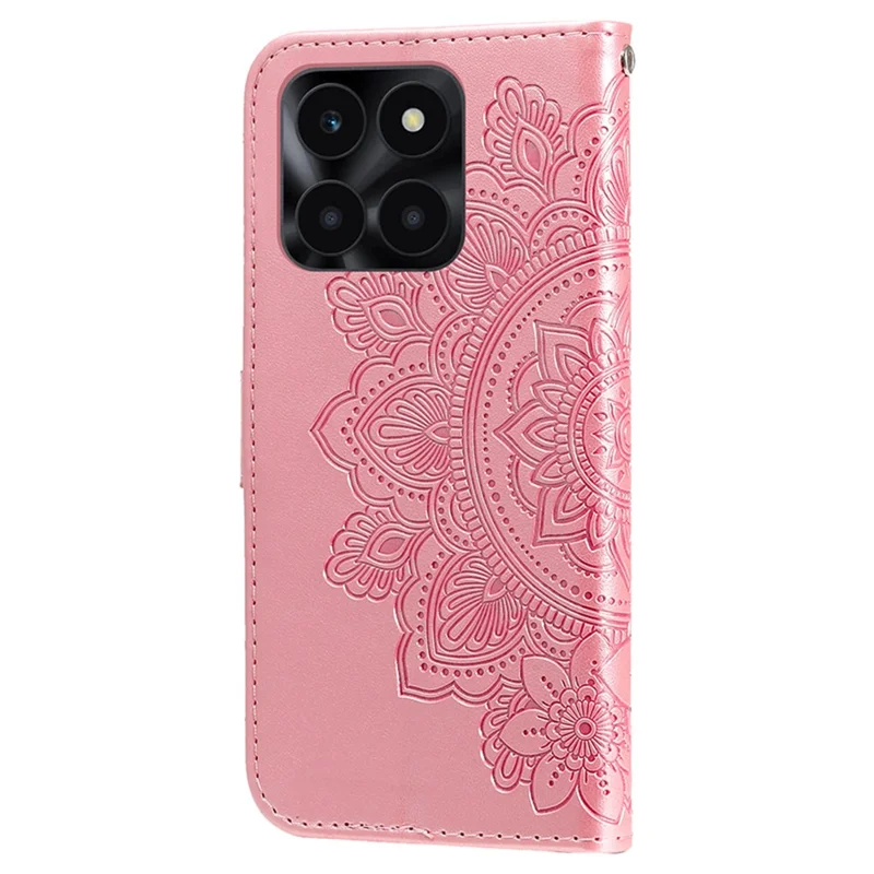 For Honor X6a 4G Case Floral Pattern PU Leather Wallet Stand Phone Cover - Pink