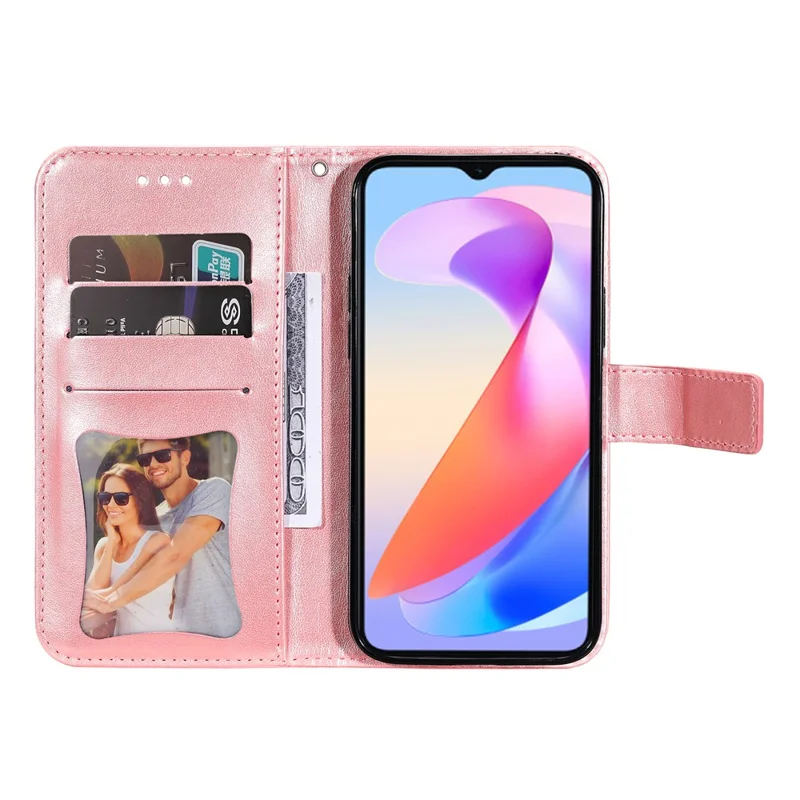 For Honor X6a 4G Case Floral Pattern PU Leather Wallet Stand Phone Cover - Pink