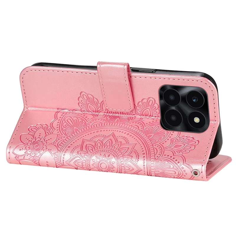 For Honor X6a 4G Case Floral Pattern PU Leather Wallet Stand Phone Cover - Pink