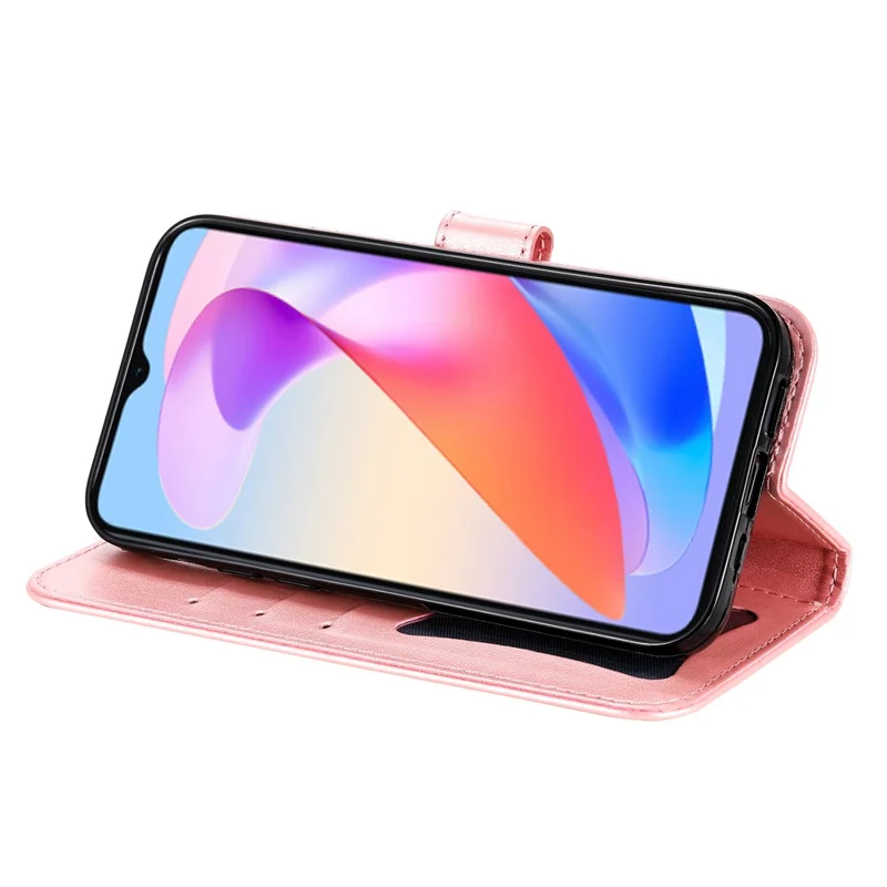 For Honor X6a 4G Case Floral Pattern PU Leather Wallet Stand Phone Cover - Pink