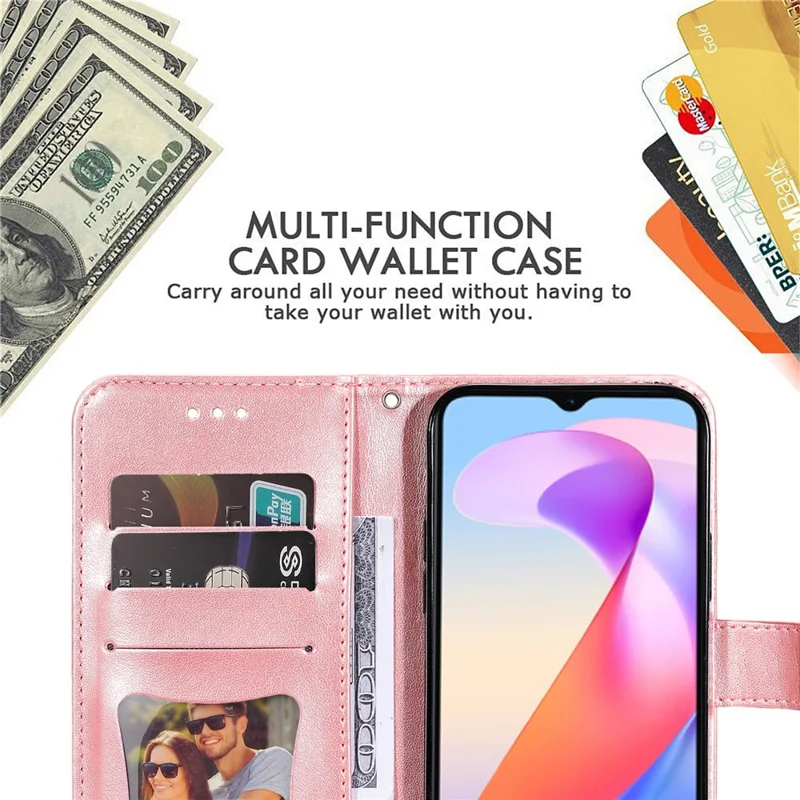 For Honor X6a 4G Case Floral Pattern PU Leather Wallet Stand Phone Cover - Pink