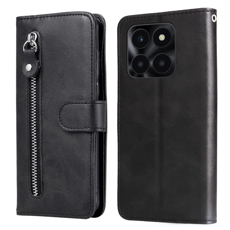 For Honor X6a 4G Case Slim-Fit Phone Shell Stand Function Wallet Cover - Black