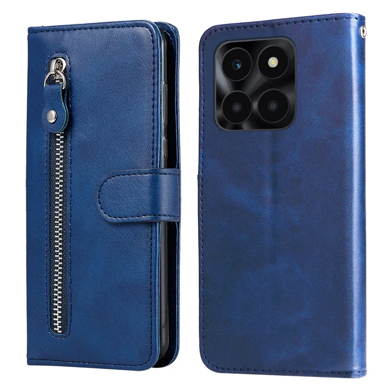 For Honor X6a 4G-Hülle Slim-Fit Handy-Schale Ständer Funktion Brieftasche Cover - Blau