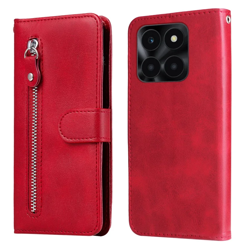 Capa 4G X6a For Honor Função de Suporte de Carteira Capa de Telefone Slim-Fit - Vermelho 
