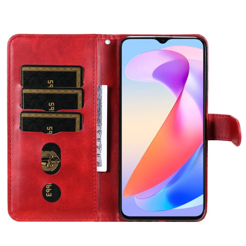 Capa 4G X6a For Honor Função de Suporte de Carteira Capa de Telefone Slim-Fit - Vermelho 