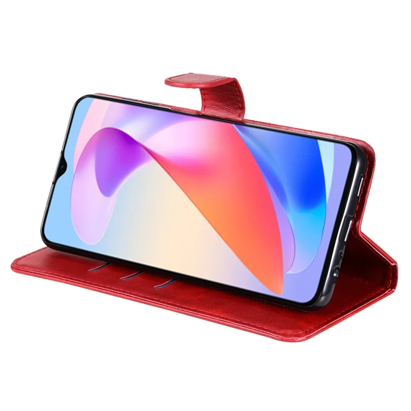 Capa 4G X6a For Honor Função de Suporte de Carteira Capa de Telefone Slim-Fit - Vermelho 